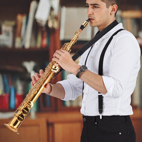Straight Soprano Saxophone B Flat Brass Saxophone Beginner Kit with Carrying
