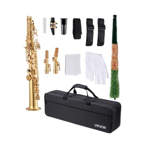 Straight Soprano Saxophone B Flat Brass Saxophone Beginner Kit with Carrying