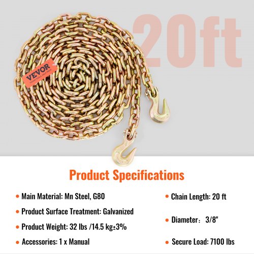 Transport Binder Chain 7100 lbs Working Load Limit 38 x 20 G80 Tow