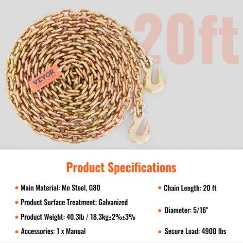 Transport Binder Chain 4900lbs Working Load Limit 516x20 G80 Tow Chain