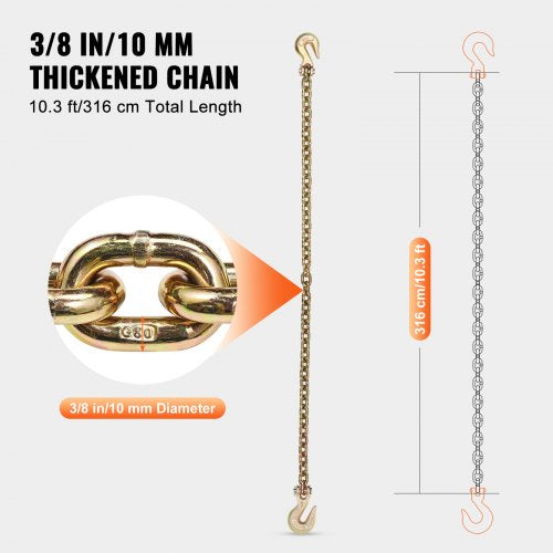 G80 Transport Binder Chain 38 x 103 Tow Chain with Clevis Grab Hooks
