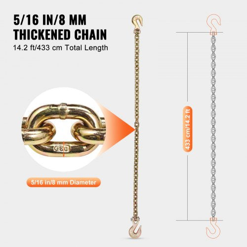 G80 Transport Binder Chain 516 x 142 Tow Chain with Clevis Grab Hooks