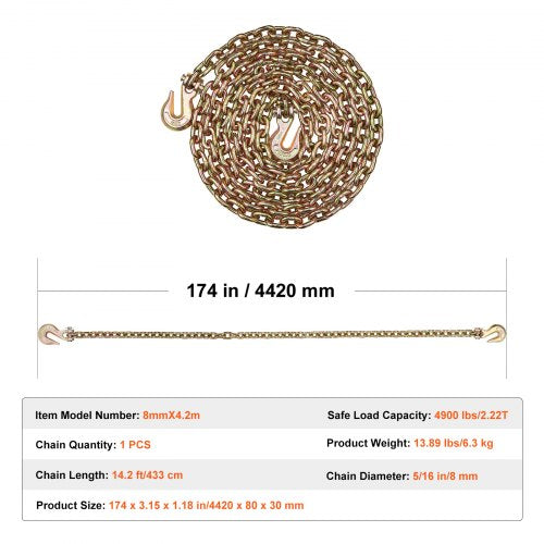 G80 Transport Binder Chain 516 x 142 Tow Chain with Clevis Grab Hooks