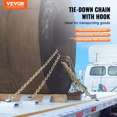 G80 Transport Binder Chain 516 x 103 2Pack Tow Chain with Clevis Grab