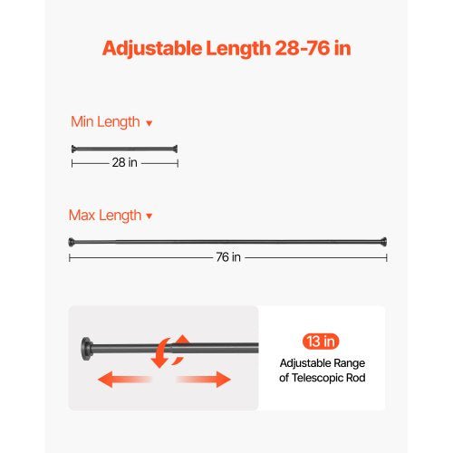 Shower Curtain Rod 2876 Inches 1 Inch Diameter Adjustable Spring Tension 2