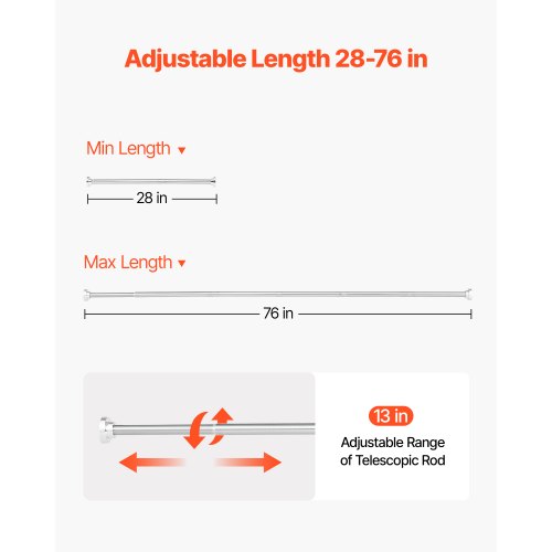Shower Curtain Rod 2876 Inches 1 Inch Diameter Adjustable Spring Tension