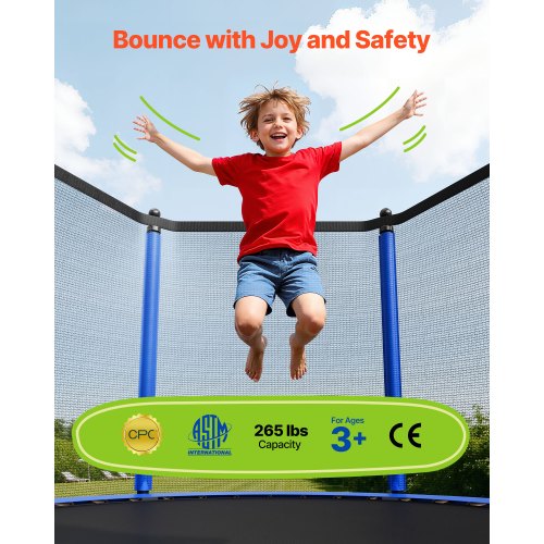 Outdoor Trampoline 8Ft Round Recreational With Enclosure Net Astm Approved