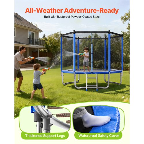 Outdoor Trampoline 8Ft Round Recreational With Enclosure Net Astm Approved