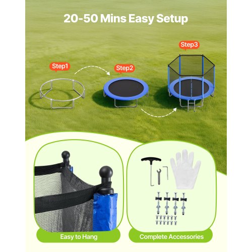 Outdoor Trampoline 8Ft Round Recreational With Enclosure Net Astm Approved