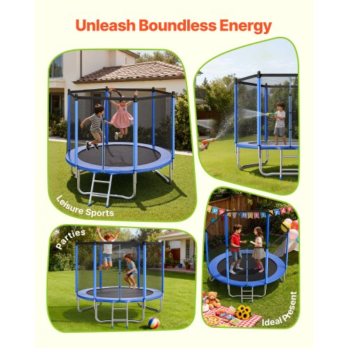 Outdoor Trampoline 8Ft Round Recreational With Enclosure Net Astm Approved
