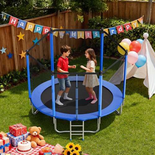 Outdoor Trampoline 8Ft Round Recreational With Enclosure Net Astm Approved