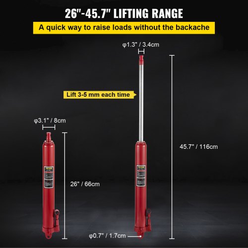 Hydraulic Long Ram Jack 12 Tons26455 lbs Capacity with Single Piston Pump