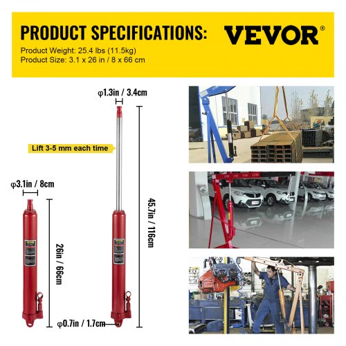 Hydraulic Long Ram Jack 12 Tons26455 lbs Capacity with Single Piston Pump
