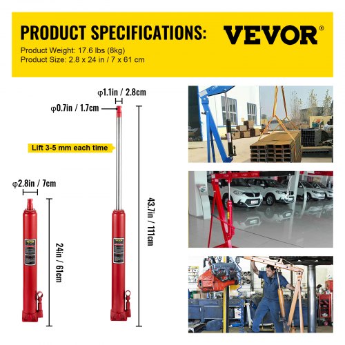 Hydraulic Long Ram Jack 4 Tons8818 lbs Capacity with Single Piston Pump