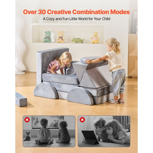 Modular Kids Play Couch Sectional Toddler Sofa With Armrests 28D Sponge Short