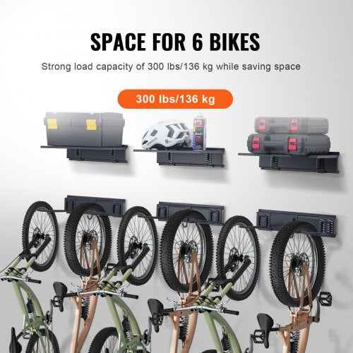 Bike Storage Rack 6 Bike Racks and 3 Helmets Hooks Wall Mount Bike Storage