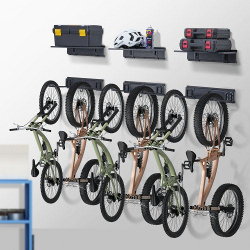 Bike Storage Rack 6 Bike Racks and 3 Helmets Hooks Wall Mount Bike Storage