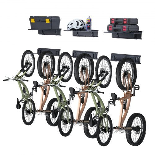 Bike Storage Rack 6 Bike Racks and 3 Helmets Hooks Wall Mount Bike Storage