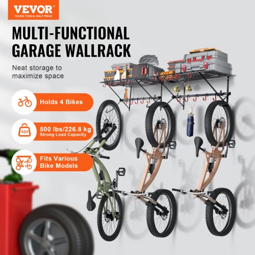Bike Storage Rack 4 Bike Racks Wall Mount Bike Storage Hanger with 2