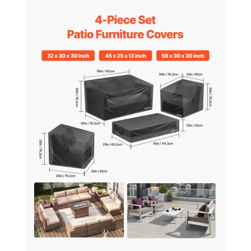 Patio Furniture Cover 4Piece Set 420D Heavy Duty Waterproof Outdoor Dining