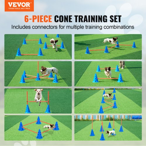 Dog Agility Hurdle Cone Set 6 PCS Kit12 xCones 6 xAgility Rods with Bag