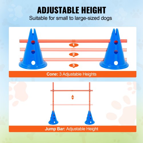Dog Agility Hurdle Cone Set 6 PCS Kit12 xCones 6 xAgility Rods with Bag