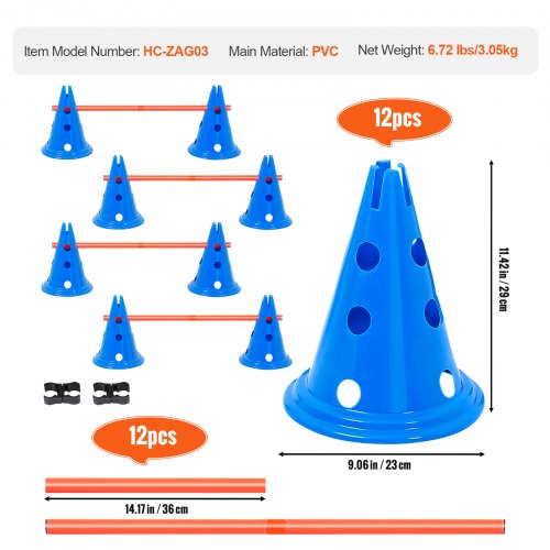 Dog Agility Hurdle Cone Set 6 PCS Kit12 xCones 6 xAgility Rods with Bag