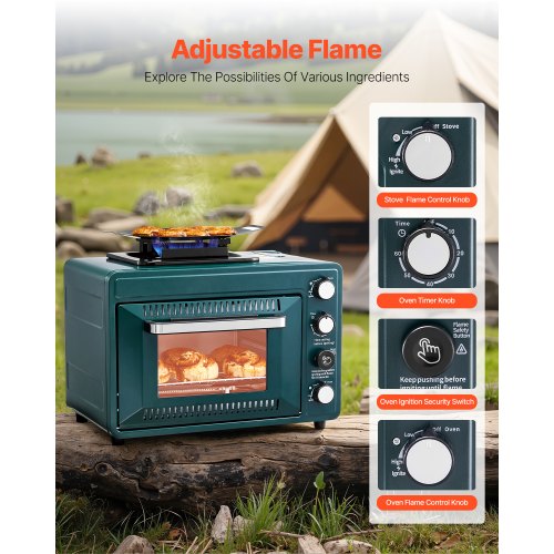 Outdoor Oven 2in1 Portable Gas Camping Stove Oven Combo Adjustable Fire