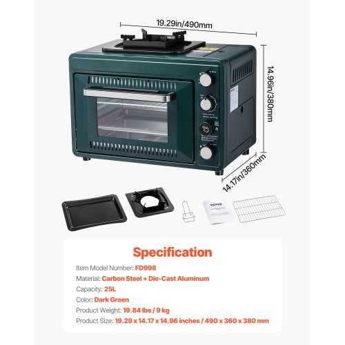 Outdoor Oven 2in1 Portable Gas Camping Stove Oven Combo Adjustable Fire