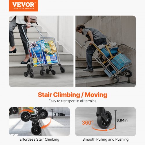 Grocery Shopping Cart 45L Stair Climbing Shopping Cart with 360° Rolling
