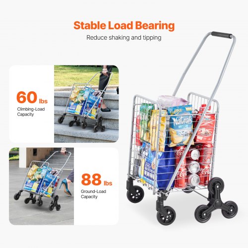 Grocery Shopping Cart 45L Stair Climbing Shopping Cart with 360° Rolling