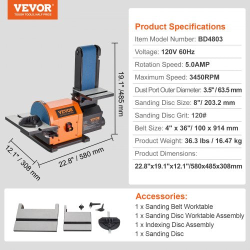 Professional Belt Sander 6 Disc Sander and 4 x 36 in Belt Sander with 5A