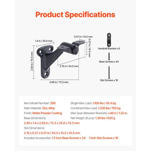 Handrail Hardware Bracket 6 Packs Heavy Duty Hand Rail Brackets Flexible