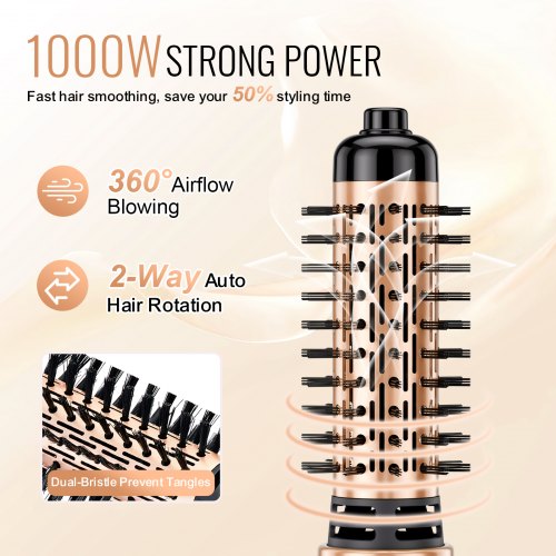 Rotating Hair Dryer Brush Hot Air Styling Brush with 15 and 2 Head – 38MM