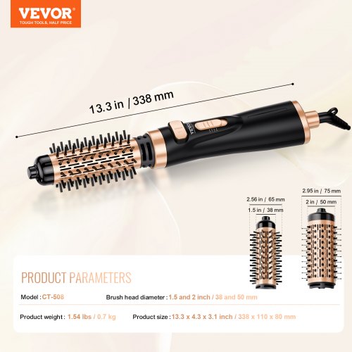 Rotating Hair Dryer Brush Hot Air Styling Brush with 15 and 2 Head – 38MM