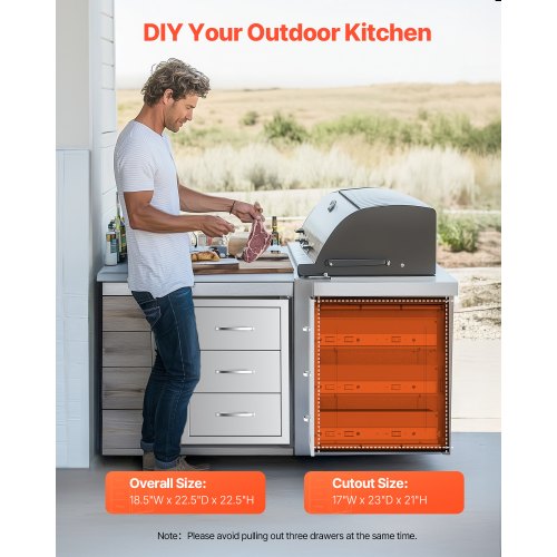 Outdoor Kitchen Drawers 185W x 225H x 225D Triple Access Drawers