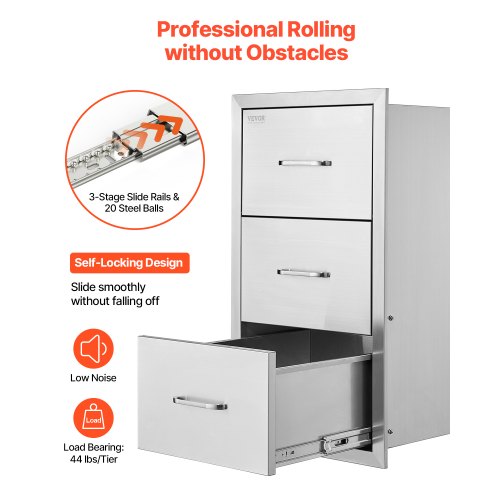 Outdoor Kitchen Drawers 185W x 225H x 225D Triple Access Drawers