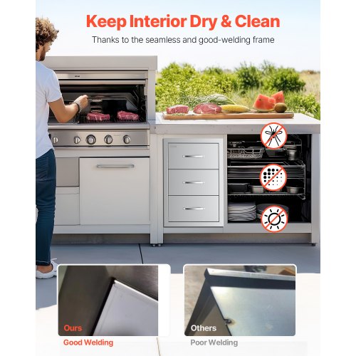 Outdoor Kitchen Drawers 185W x 225H x 225D Triple Access Drawers