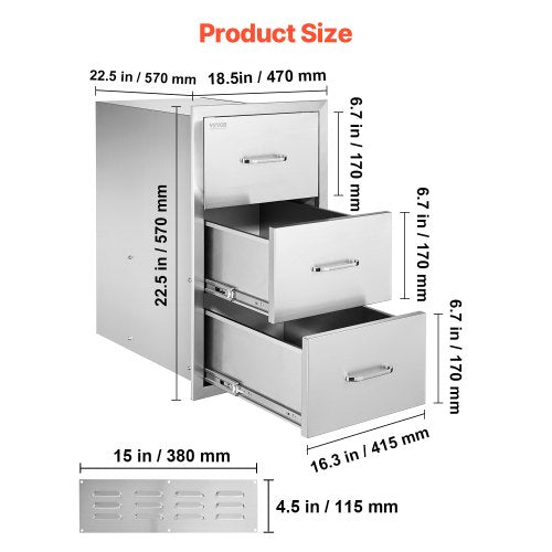 Outdoor Kitchen Drawers 185W x 225H x 225D Triple Access Drawers