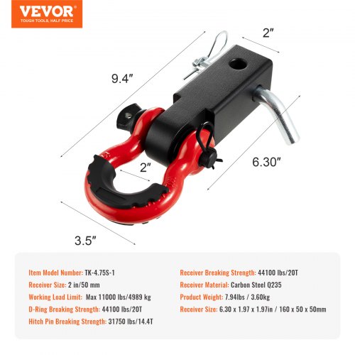 2 Trailer Shackle Hitch Receiver DRing Recovery for Truck Jeep 44100 lbs