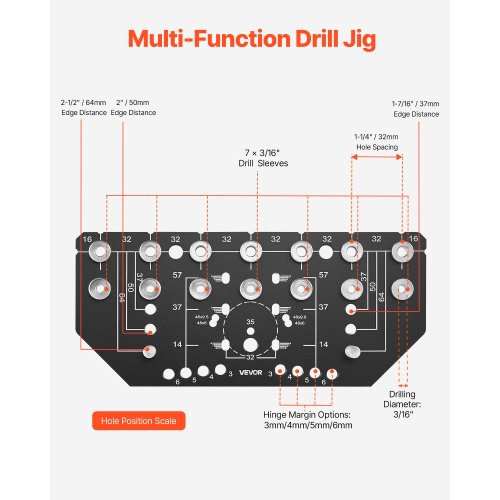 Shelf Pin Jig and Hinge Jig TwoinOne Aluminum Alloy Cabinet Hardware Hole