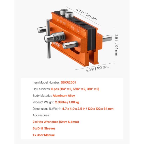 Doweling Jig Kit Self Centering Dowel Drill For Straight Holes Aluminum Alloy