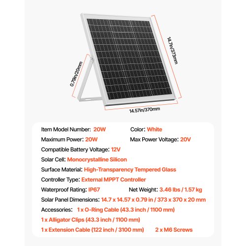 20W 12V Solar Panel Battery Charger Solar Battery Trickle Charger