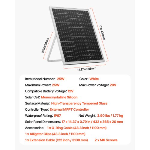 25W 12V Solar Panel Battery Charger Solar Battery Trickle Charger
