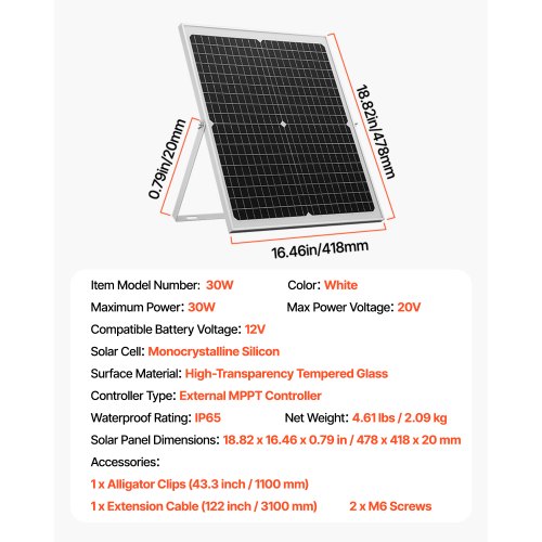 30W 12V Solar Panel Battery Charger Solar Battery Trickle Charger