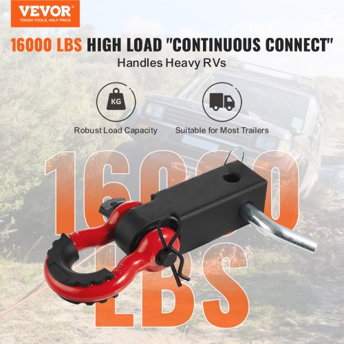 Shackle Hitch Receiver Fits 2 Receivers 52900 lbs Breaking Strength D