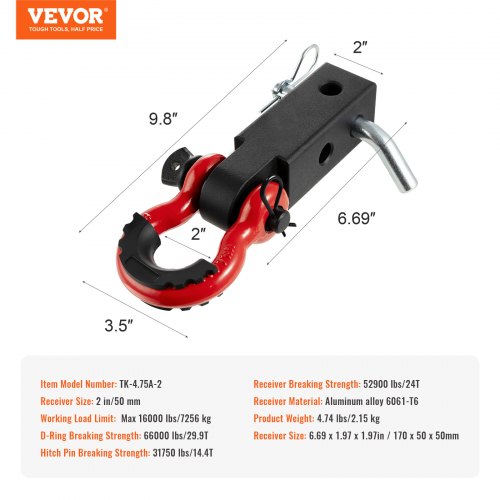 Shackle Hitch Receiver 2 66000 lbs Breaking Strength D Ring Shackle
