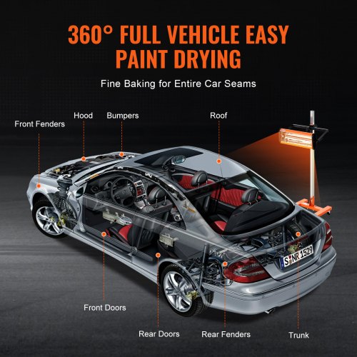 Infrared Curing Lamp 1500W 160 min Timing Auto Heating Car Curing Light