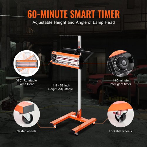 Infrared Curing Lamp 1500W 160 min Timing Auto Heating Car Curing Light