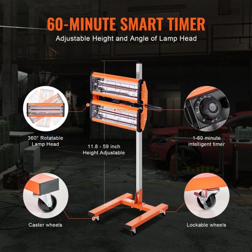 Infrared Curing Lamp 2200W 160 min Timing Auto Heating Car Curing Light